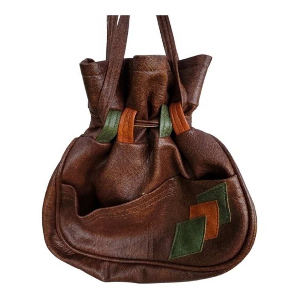 Womens Leather Handbag Pouch Coin Bag Sack Satchel Cinch Vintage Orange Brown